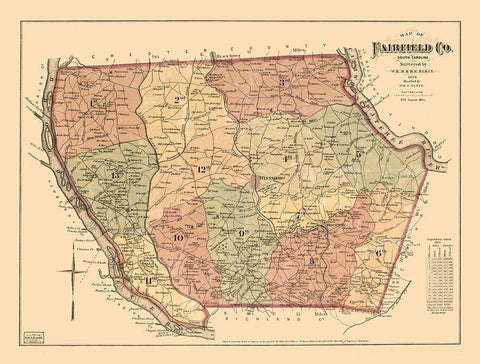 Fairfield County South Carolina - Elkin 1876  Black Ornate Wood Framed Art Print with Double Matting by Elkin