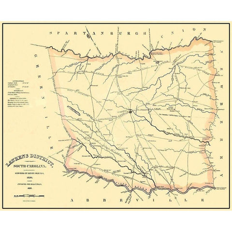 Laurens South Carolina Landowner - Mills 1825 Black Modern Wood Framed Art Print with Double Matting by Mills