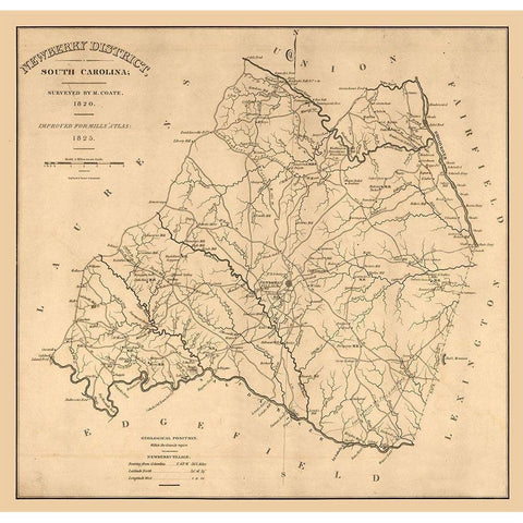 Newberry South Carolina - Coate 1825  Gold Ornate Wood Framed Art Print with Double Matting by Coate