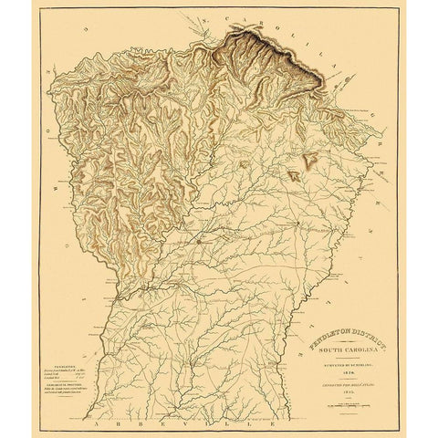 Pendleton South Carolina Landowner - Mills 1825 Gold Ornate Wood Framed Art Print with Double Matting by Mills