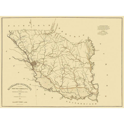 Richland South Carolina Landowner - Mills 1825 Gold Ornate Wood Framed Art Print with Double Matting by Mills