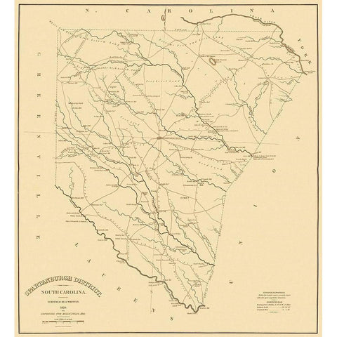 Spartanburgh South Carolina Landowner - Mills 1825 Gold Ornate Wood Framed Art Print with Double Matting by Mills