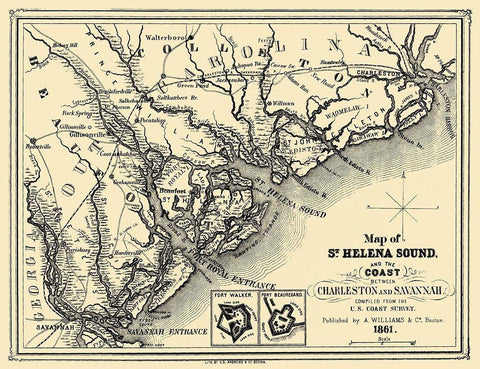 St Helena Sound - Williams 1861 Black Ornate Wood Framed Art Print with Double Matting by Williams