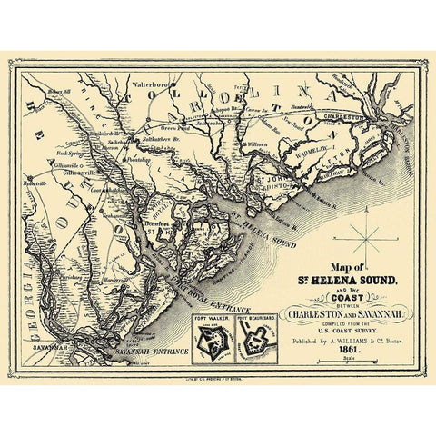 St Helena Sound - Williams 1861 Black Modern Wood Framed Art Print by Williams