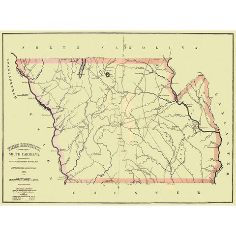 York South Carolina Landowner - Mills 1825 White Modern Wood Framed Art Print by Mills