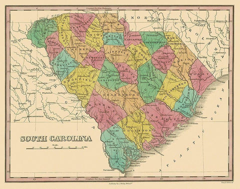 South Carolina - Finley 1831 Black Ornate Wood Framed Art Print with Double Matting by Finley