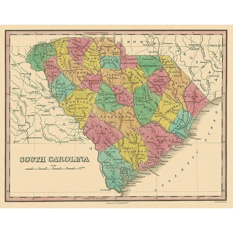 South Carolina - Finley 1831 Black Modern Wood Framed Art Print with Double Matting by Finley
