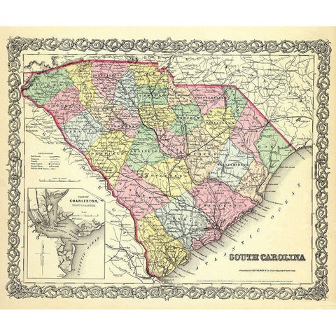 South Carolina - Colton 1855 White Modern Wood Framed Art Print by Colton