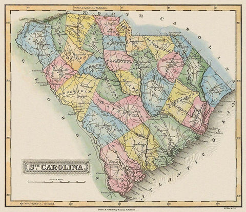 South Carolina - Lucas 1823 Black Ornate Wood Framed Art Print with Double Matting by Lucas