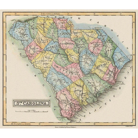 South Carolina - Lucas 1823 White Modern Wood Framed Art Print by Lucas