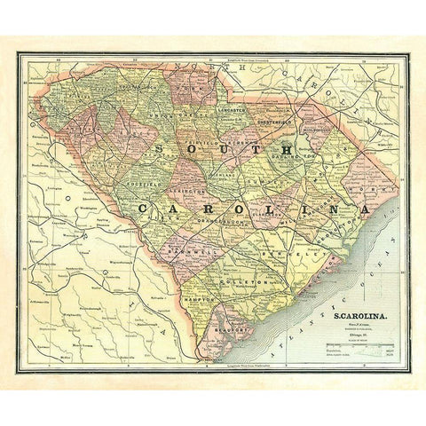 South Carolina - Cram 1886 Black Modern Wood Framed Art Print with Double Matting by Cram