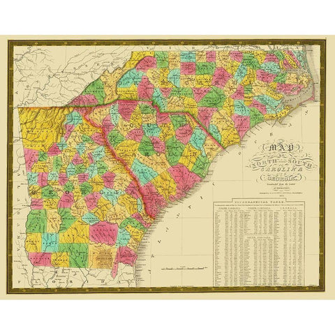 North Carolina, South Carolina , Georgia 1831 White Modern Wood Framed Art Print by Mitchell