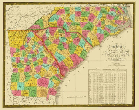 North Carolina, South Carolina , Georgia 1831 White Modern Wood Framed Art Print with Double Matting by Mitchell