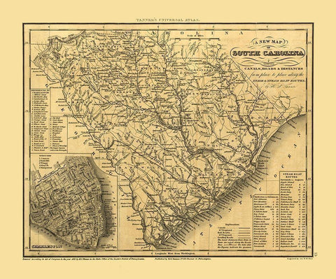 South Carolina - Tanner 1836  Black Ornate Wood Framed Art Print with Double Matting by Tanner