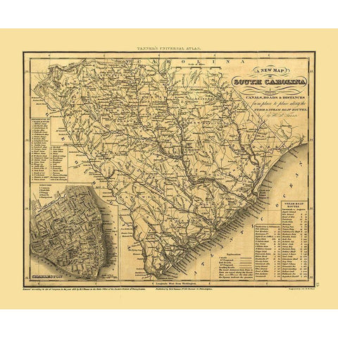 South Carolina - Tanner 1836  Gold Ornate Wood Framed Art Print with Double Matting by Tanner