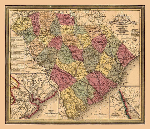 South Carolina - Mitchell 1849  White Modern Wood Framed Art Print with Double Matting by Mitchell