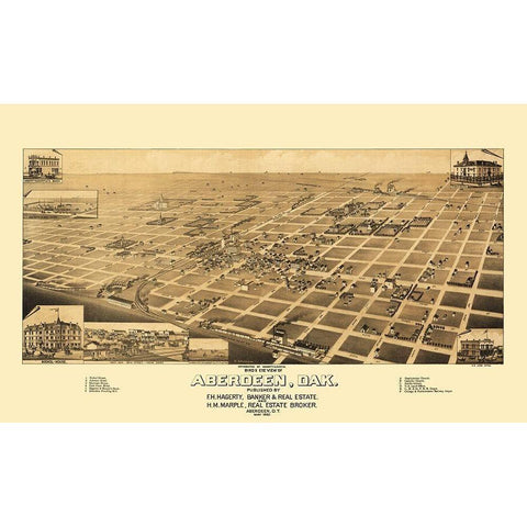 Aberdeen South Dakota - Wellge 1883 White Modern Wood Framed Art Print by Wellge