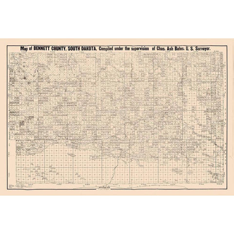 Bennett County South Dakota - Bates 1910  Gold Ornate Wood Framed Art Print with Double Matting by Bates