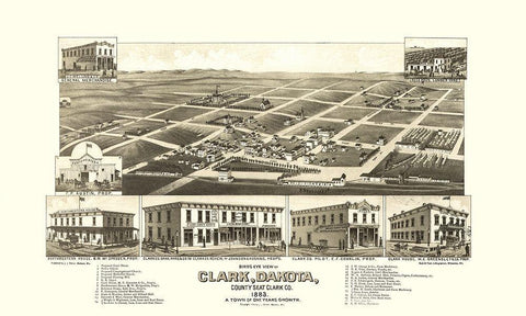 Clark South Dakota - Stoner 1883 Black Ornate Wood Framed Art Print with Double Matting by Stoner