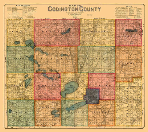 Codington County South Dakota - Peterson 1898  Black Ornate Wood Framed Art Print with Double Matting by Peterson