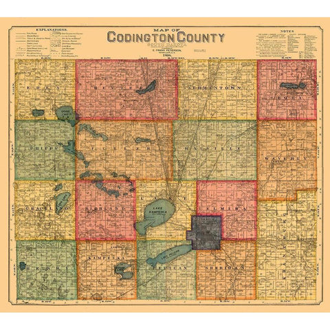 Codington County South Dakota - Peterson 1898  Black Modern Wood Framed Art Print with Double Matting by Peterson