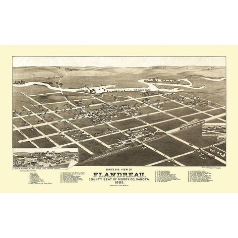 Flandreau South Dakota - Stoner 1883 Gold Ornate Wood Framed Art Print with Double Matting by Stoner