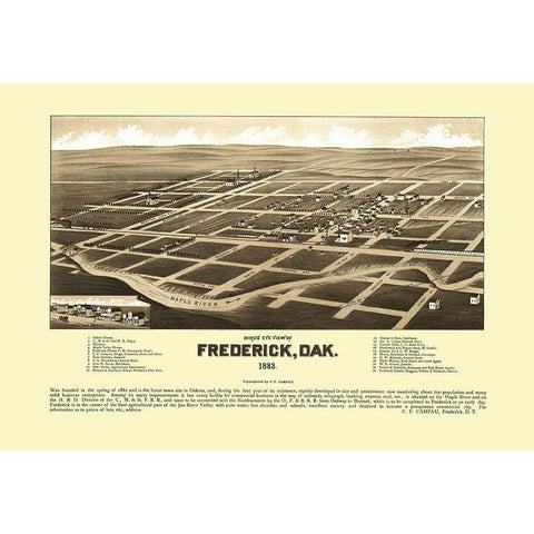 Frederick South Dakota - Campau 1883 White Modern Wood Framed Art Print by Campau