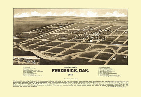 Frederick South Dakota - Campau 1883 Black Ornate Wood Framed Art Print with Double Matting by Campau