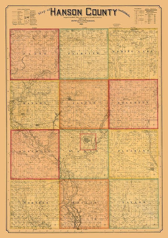 Hanson County South Dakota - Peterson 1893  Black Ornate Wood Framed Art Print with Double Matting by Peterson