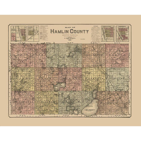 Hamlin County South Dakota - Peterson 1897  White Modern Wood Framed Art Print by Peterson