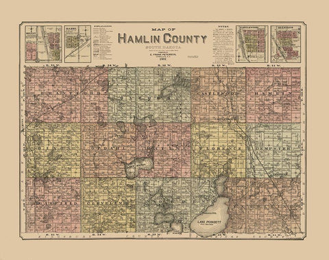Hamlin County South Dakota - Peterson 1897  Black Ornate Wood Framed Art Print with Double Matting by Peterson