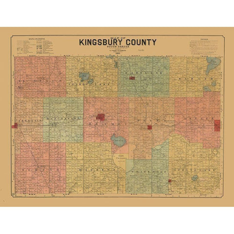 Kingsbury County South Dakota - Peterson 1899  Black Modern Wood Framed Art Print with Double Matting by Peterson