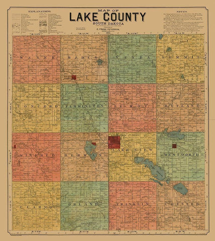 Lake County South Dakota - Peterson 1899  Black Ornate Wood Framed Art Print with Double Matting by Peterson
