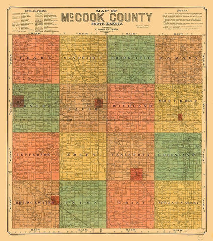 McCook County South Dakota - Peterson 1900  Black Ornate Wood Framed Art Print with Double Matting by Peterson