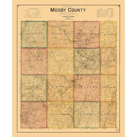 Moody County South Dakota - Peterson 1896  Gold Ornate Wood Framed Art Print with Double Matting by Peterson