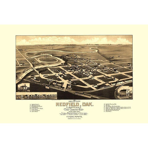 Redfield South Dakota - Rising 1883 Black Modern Wood Framed Art Print with Double Matting by Rising