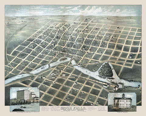 Sioux Falls South Dakota - Carson 1881  Black Ornate Wood Framed Art Print with Double Matting by Carson