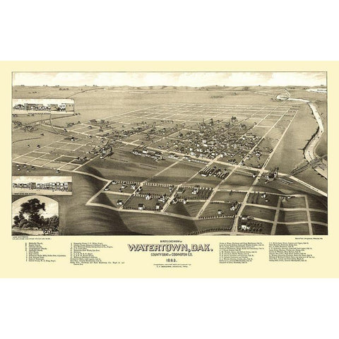 Watertown South Dakota - Stoner 1883 White Modern Wood Framed Art Print by Stoner