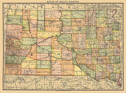 South Dakota - Rand McNally 1892 Black Ornate Wood Framed Art Print with Double Matting by Rand McNally