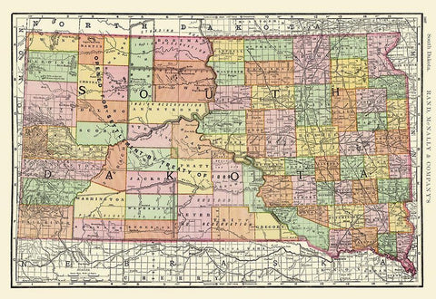 South Dakota - Rand McNally 1897 Black Ornate Wood Framed Art Print with Double Matting by Rand McNally