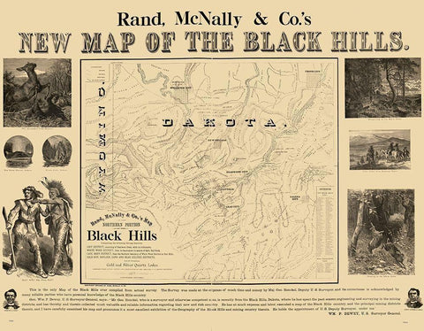 South Dakota Black Hills - Rand McNally 1877  Black Ornate Wood Framed Art Print with Double Matting by Rand McNally