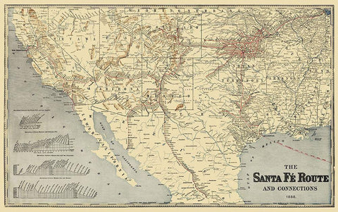 Santa Fe Route and Connections 1888 Black Ornate Wood Framed Art Print with Double Matting by Rand McNally