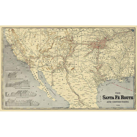 Santa Fe Route and Connections 1888 White Modern Wood Framed Art Print by Rand McNally