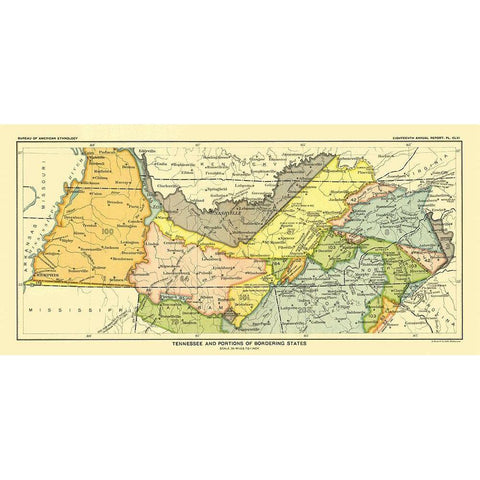 Tennessee - Bordering States - Hoen 1896 Gold Ornate Wood Framed Art Print with Double Matting by Hoen
