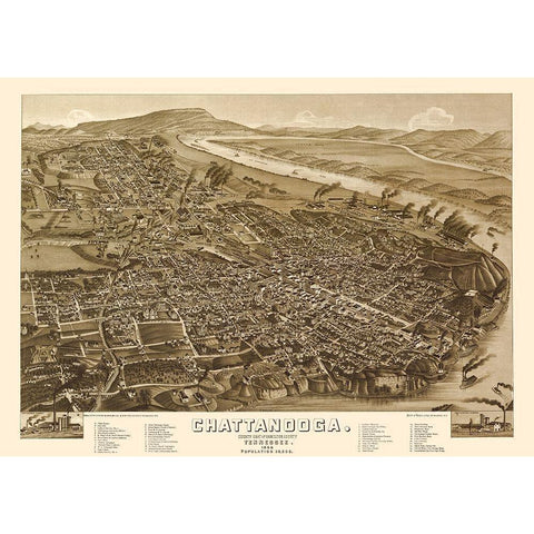 Chattanooga Tennessee - Wellge 1886  Black Modern Wood Framed Art Print with Double Matting by Wellge