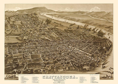 Chattanooga Tennessee - Wellge 1886  White Modern Wood Framed Art Print with Double Matting by Wellge