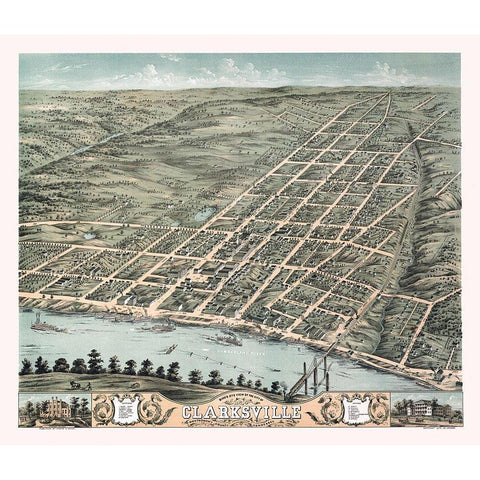 Clarksville Tennessee - Stoner 1870  Gold Ornate Wood Framed Art Print with Double Matting by Stoner