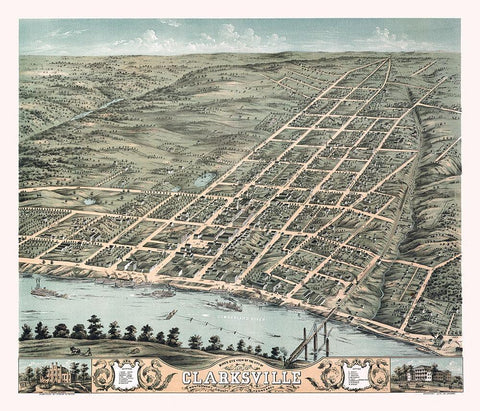 Clarksville Tennessee - Stoner 1870  Black Ornate Wood Framed Art Print with Double Matting by Stoner