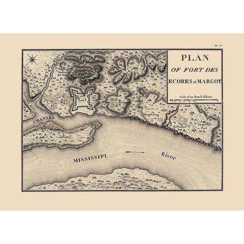 Fort Des Escores, Margot Tennessee - Collot 1796 White Modern Wood Framed Art Print by Collot