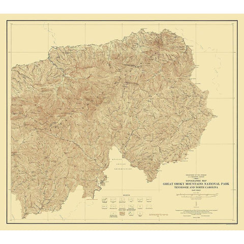 Great Smoky Mountains Tennessee - USGS 1934 White Modern Wood Framed Art Print by USGS